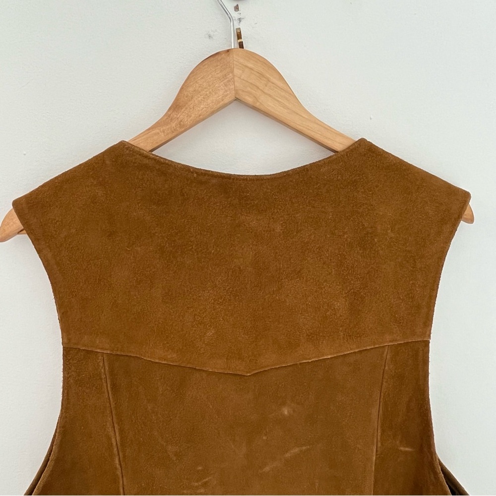 Vintage Brown Suede Leather Vest 70s Design Lining Western | Mens 46 - Picture 8 of 11